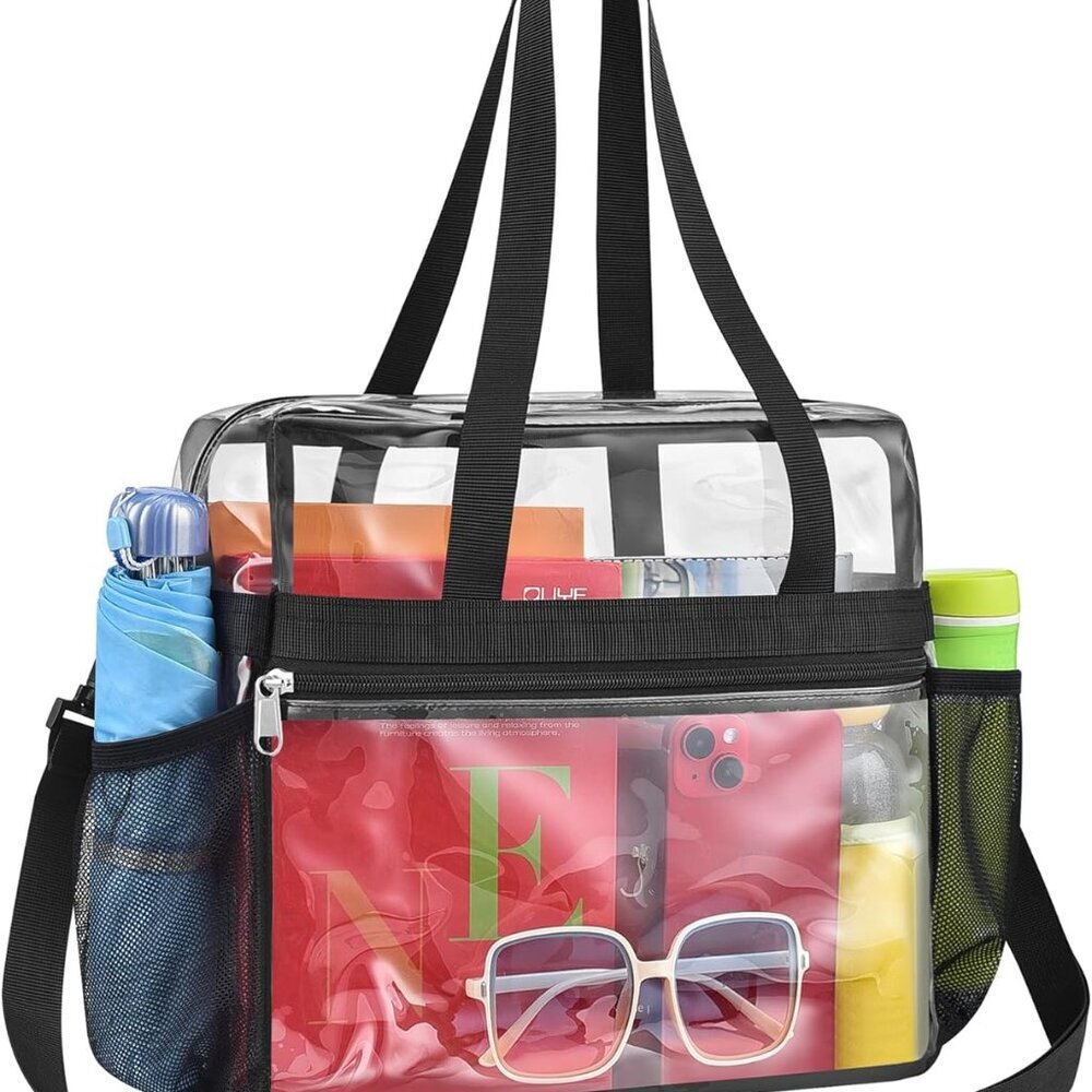 Clear Bag for Stadium Events 12x6x12, Clear Tote Bag with Reinforced Strap, Tran